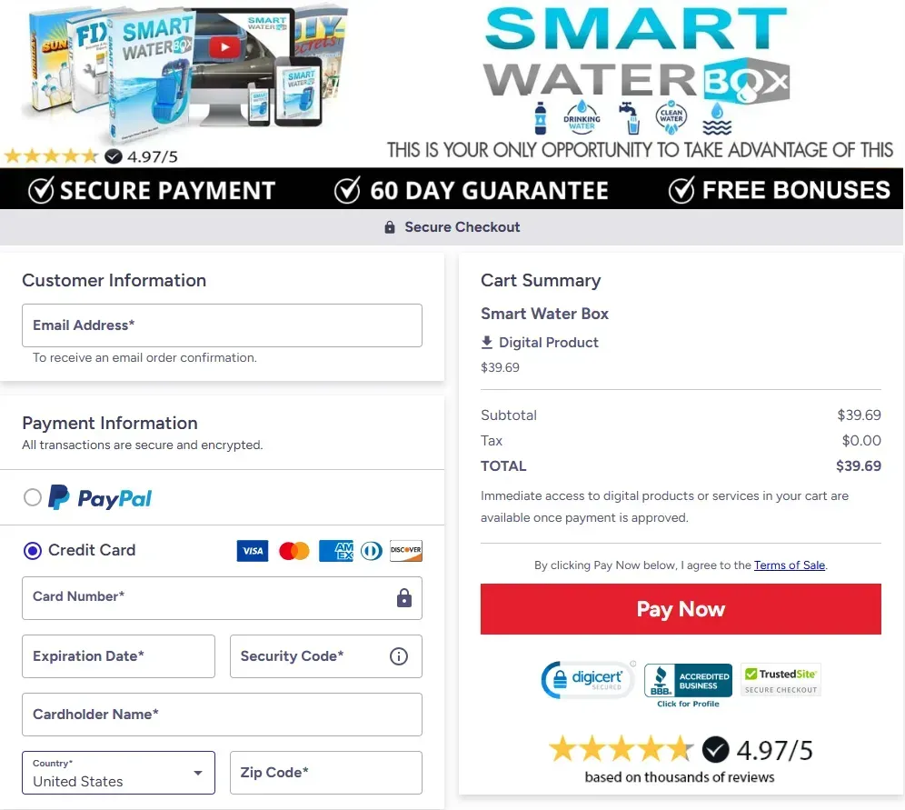 Smart Water Box order page
